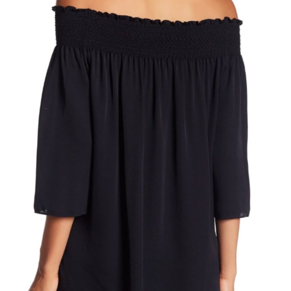 Theory Black Elistaire Off The Shoulder 100% Silk Blouse Top Black Size P (XS) - Picture 6 of 6